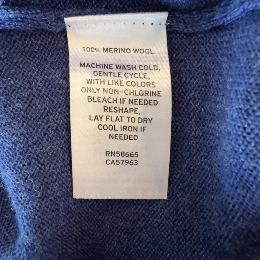 Nordstrom 100% Washable Merino‎ Wool 1/4 Zip Sweater-Blue-Contrast Neck-Size XL